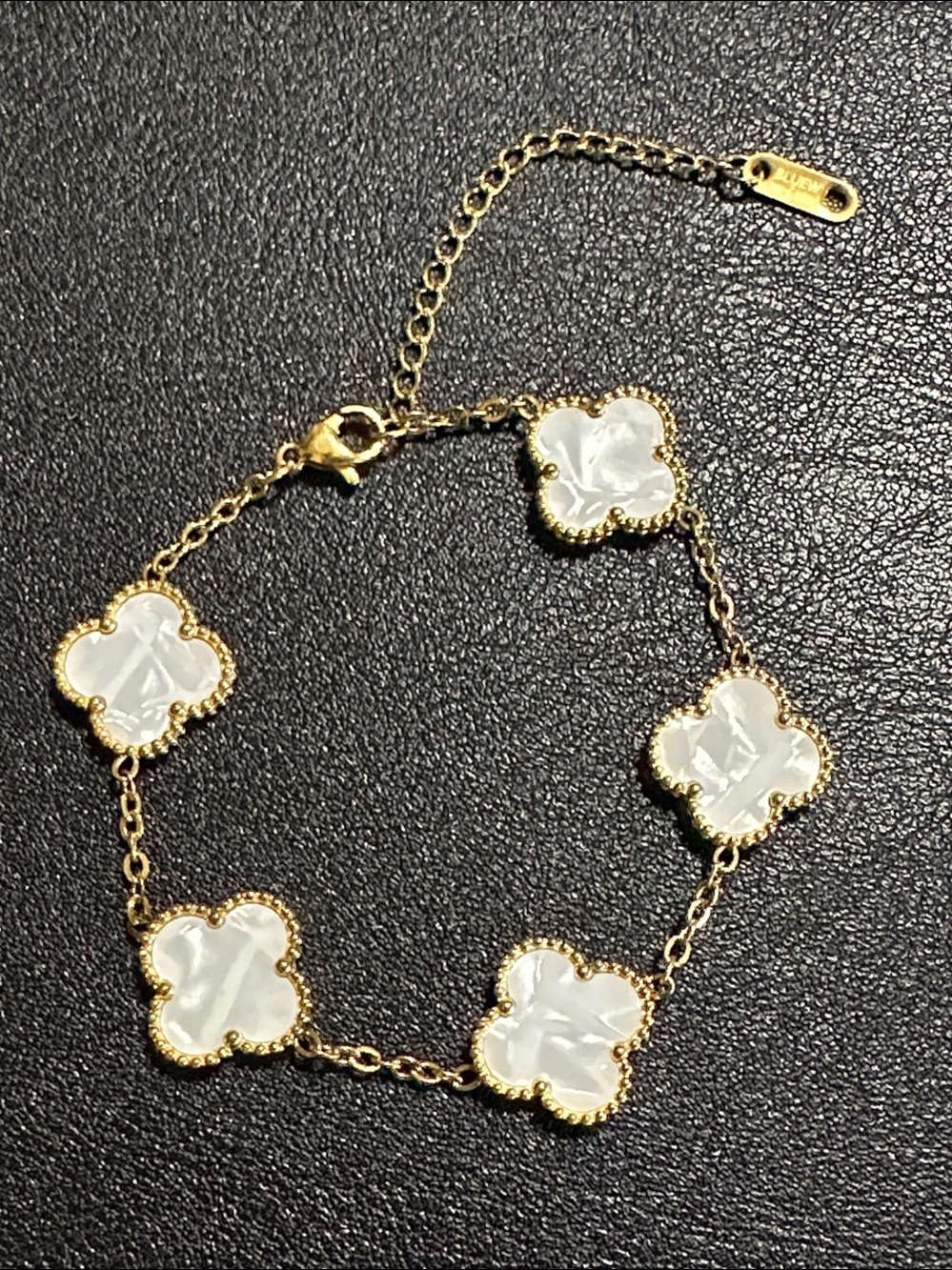 BLUEW 14K Stainless Steel Mother Of Pearl Five Clover Gold Tone Bracelet